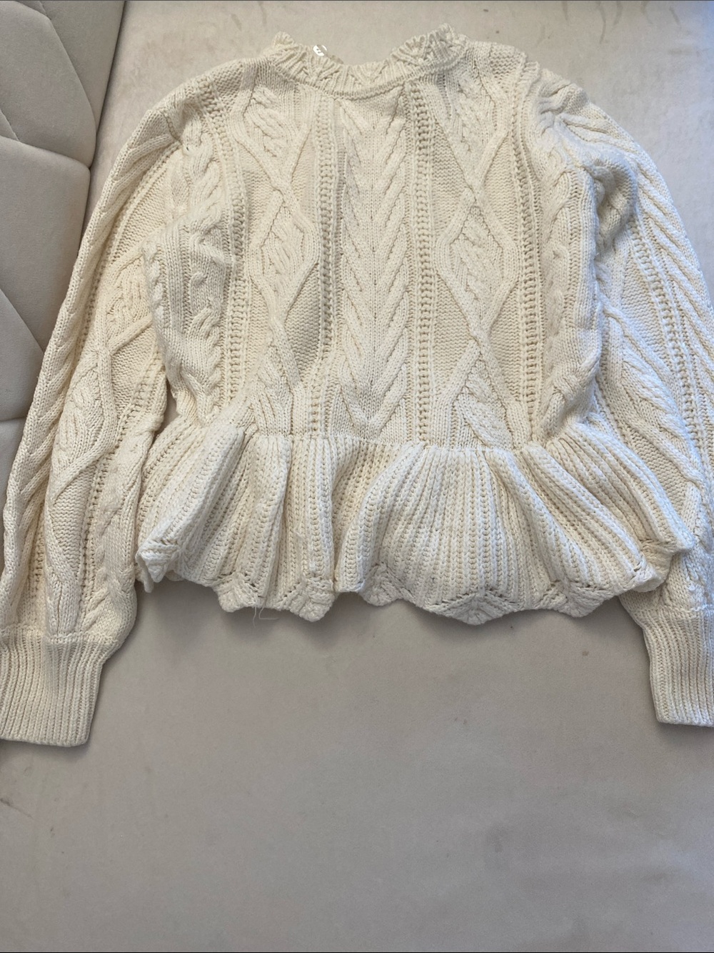 Cream Cable-Knit Peplum Sweater - girl